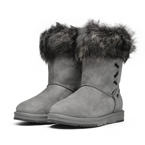 picture of 2 grey australian winter boots sitting next to each other with a white background