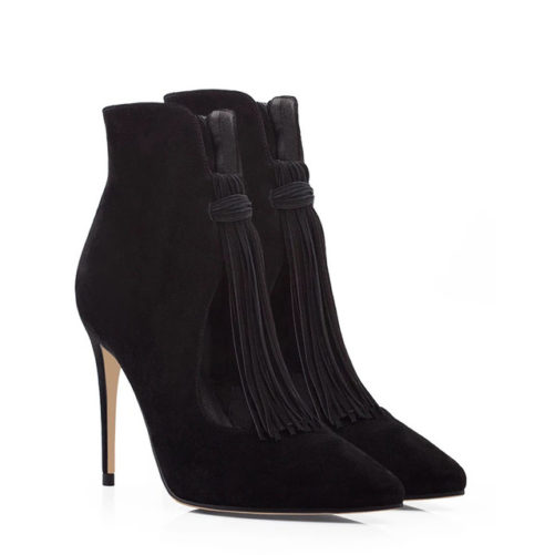 picture of 2 elegant suede pointed toe ankle boots with fashion tassle