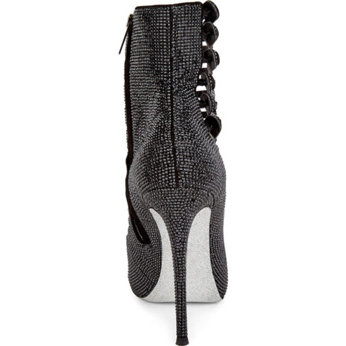 picture of the back heel of our black luxury bedazzled high heel boot showing the heel of this womens fashion boot