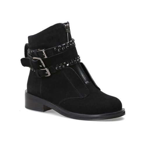 picture of the black suede motorcycle punk style boots with straps