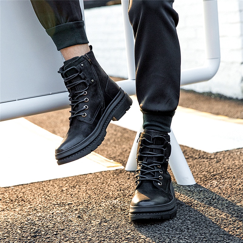 Black Leather Winter Ankle Boots for High Fashion Men. (High Quality)