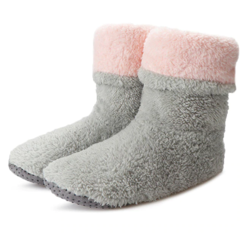 cozy indoor fuzzy ankle boot slippers gray