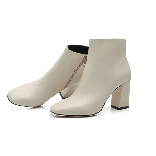 white sexy thick heel fashion ankle boot showing both sides