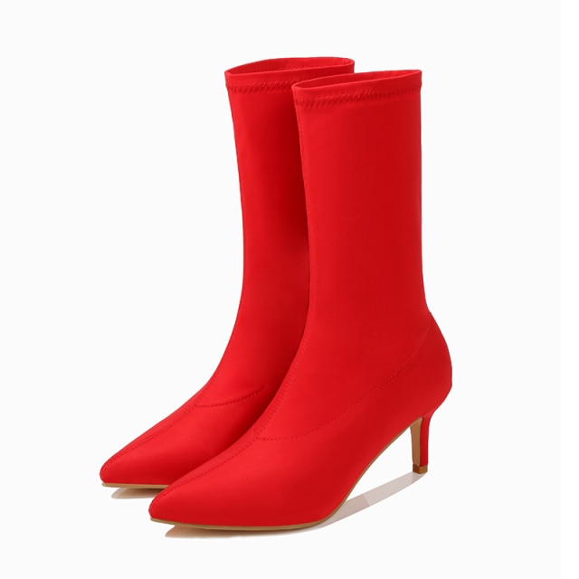 Stretch Solid Color High Heel Ankle Boots